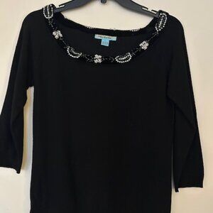 Beautiful Beaded Boat Neck Black Sweater